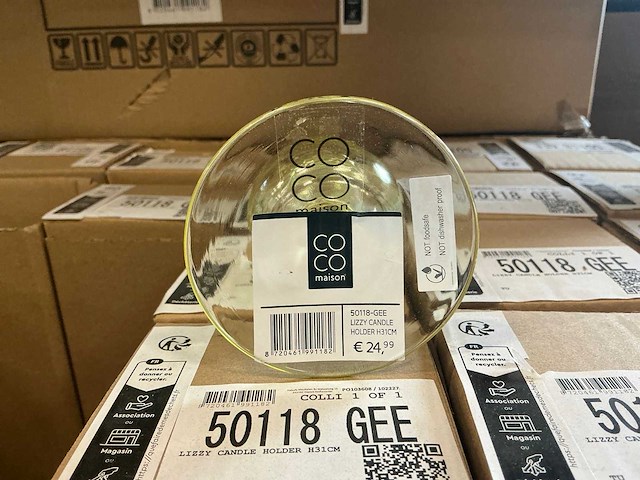 Partij coco maison lizzy candle holder h31cm geel (92x) - afbeelding 2 van  4