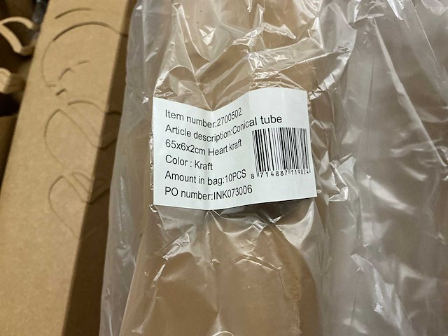 Partij conical tubes heart kraft 65x6x2cm (1520x) - afbeelding 5 van  6