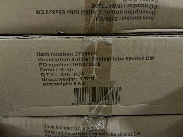 Partij conical tubes heart kraft 65x6x2cm (1520x) - afbeelding 6 van  6