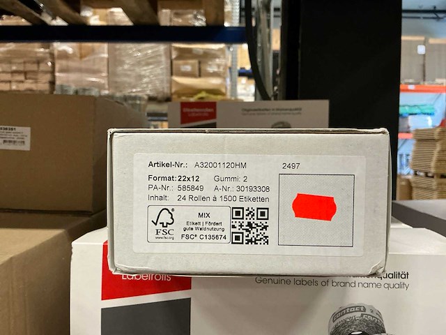 Partij contact etikettenrollen 22x12 rood gummi:2 (360x) - afbeelding 1 van  1