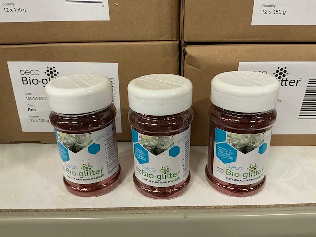 Partij deco bio glitter red 150g (132x) - afbeelding 1 van  3