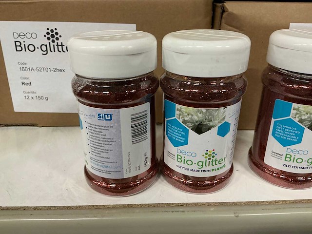 Partij deco bio glitter red 150g (132x) - afbeelding 2 van  2