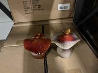Partij deco mushrooms with bird 9,7x9,5xh12,6cm 2/set red blue (350x) - afbeelding 1 van  1