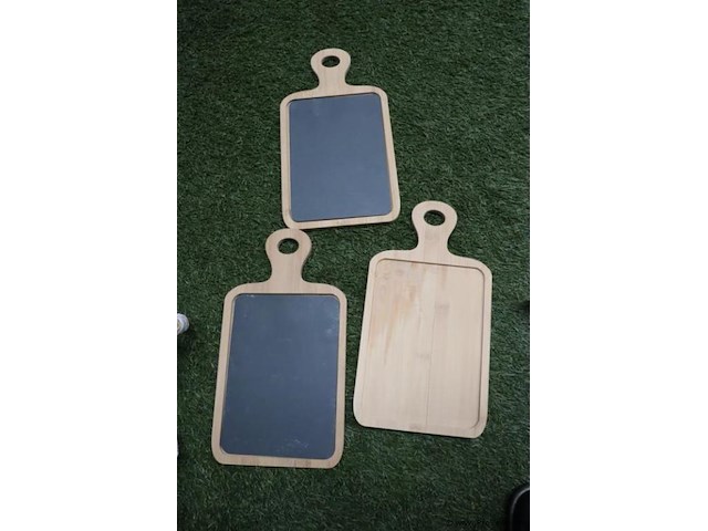 Partij decoratiemateriaal o.a. teak houten schalen (hand) & wandklok - afbeelding 3 van  8