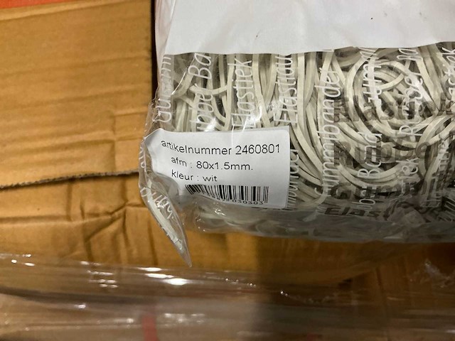 Partij dillewijn zwapak elastieken 80x1.5mm wit 1kg per zak (300x) - afbeelding 2 van  4