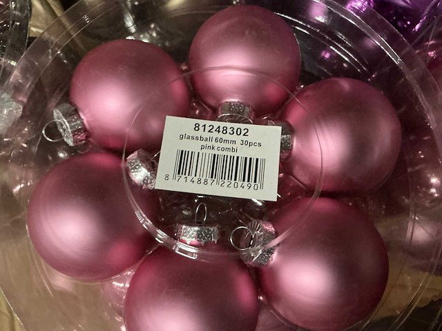Partij diverse glazen kerstballen 30/tube (80 tubes) - afbeelding 2 van  11