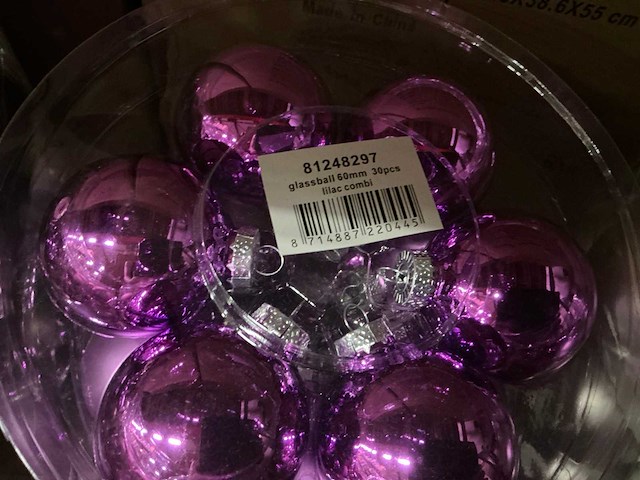 Partij diverse glazen kerstballen 30/tube (80 tubes) - afbeelding 3 van  11