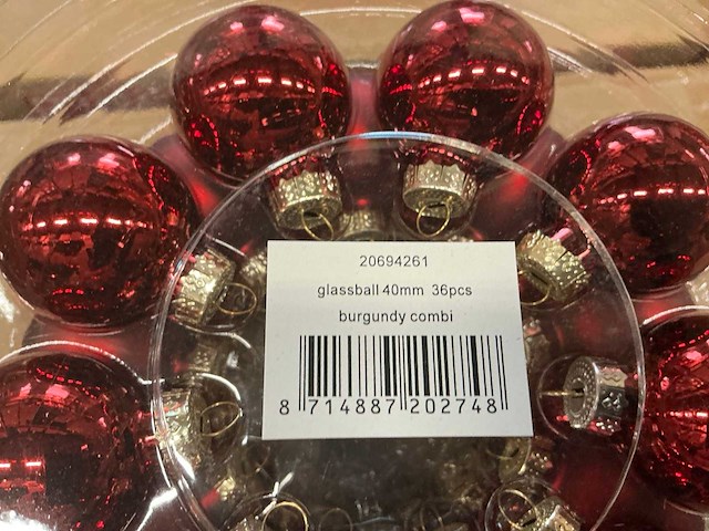Partij diverse glazen kerstballen 36/tube (96 tubes) - afbeelding 10 van  12