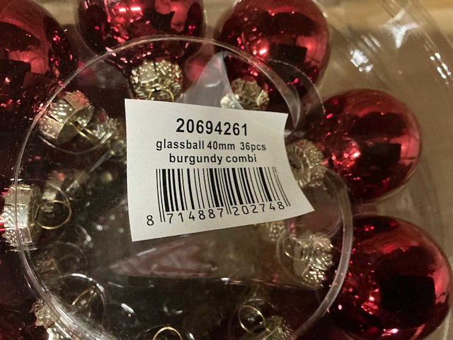 Partij diverse glazen kerstballen 40mm 36/tube (72 tubes) - afbeelding 5 van  8
