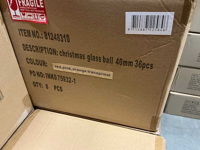 Partij diverse glazen kerstballen 40mm 36/tube (80 tubes) - afbeelding 5 van  7