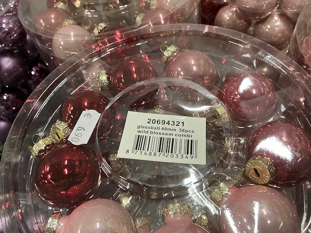 Partij diverse glazen kerstballen 40mm 36/tube (92 tubes) - afbeelding 5 van  11