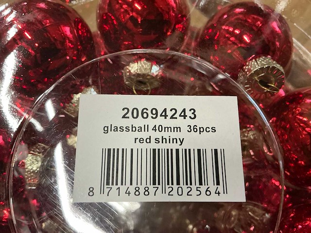 Partij diverse glazen kerstballen 40mm 36/tube (96 tubes) - afbeelding 12 van  17