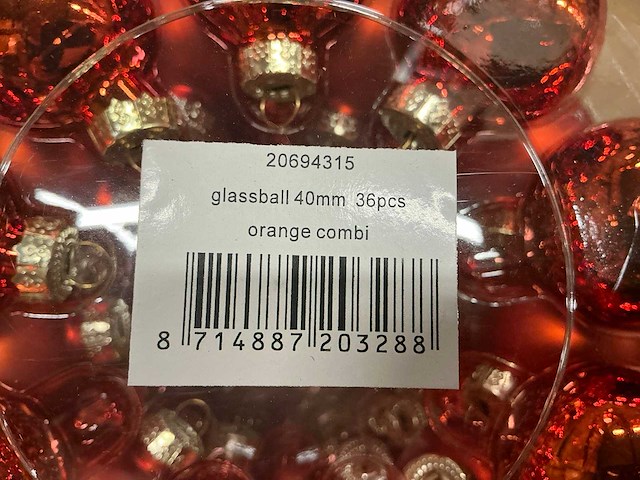 Partij diverse glazen kerstballen 40mm 36/tube (96 tubes) - afbeelding 16 van  16
