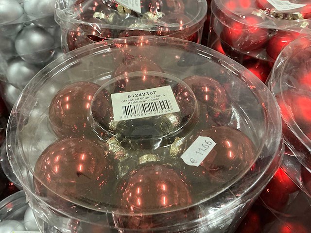 Partij diverse glazen kerstballen 60mm 30/tube (82 tubes) - afbeelding 3 van  22