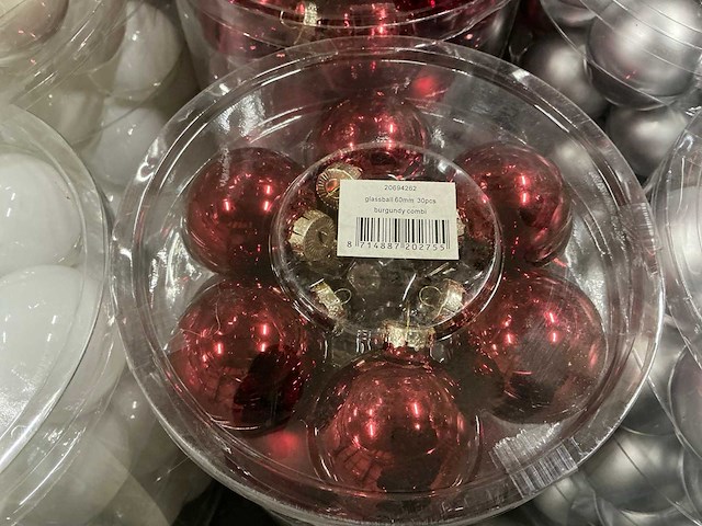 Partij diverse glazen kerstballen 60mm 30/tube (82 tubes) - afbeelding 22 van  22