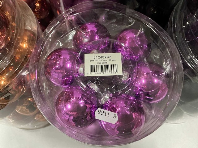 Partij diverse glazen kerstballen 60mm 30/tube (82 tubes) - afbeelding 12 van  17