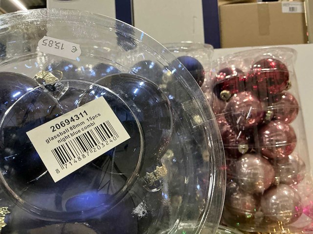 Partij diverse glazen kerstballen 80mm 15/tube (112 tubes) - afbeelding 3 van  20
