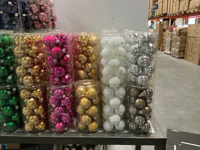 Partij diverse glazen kerstballen 80mm 15/tube (112 tubes) - afbeelding 9 van  20