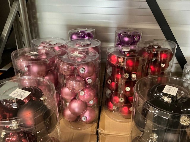 Partij diverse glazen kerstballen 80mm 15/tube (52 tubes) - afbeelding 3 van  7
