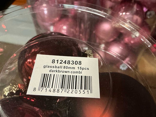 Partij diverse glazen kerstballen 80mm 15/tube (52 tubes) - afbeelding 6 van  7