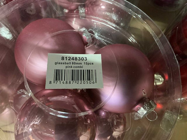 Partij diverse glazen kerstballen 80mm 15/tube (52 tubes) - afbeelding 9 van  9