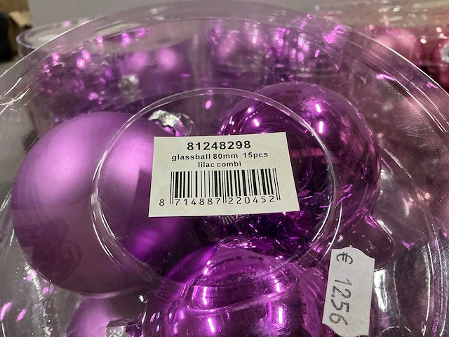 Partij diverse glazen kerstballen 80mm 15/tube (64 tubes) - afbeelding 6 van  11