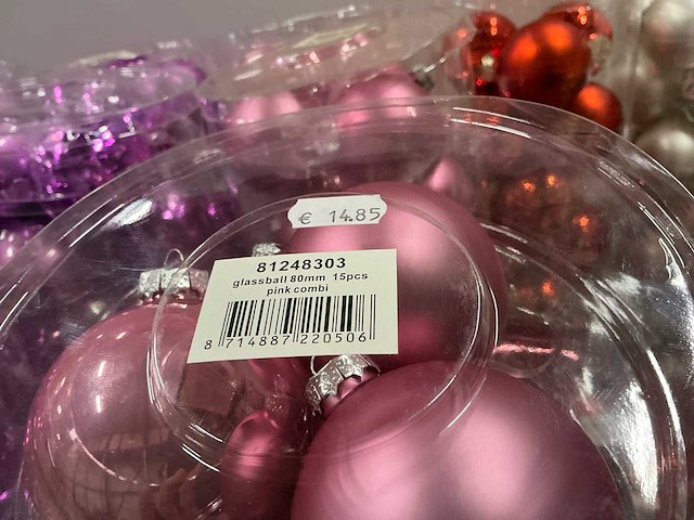 Partij diverse glazen kerstballen 80mm 15/tube (64 tubes) - afbeelding 7 van  11