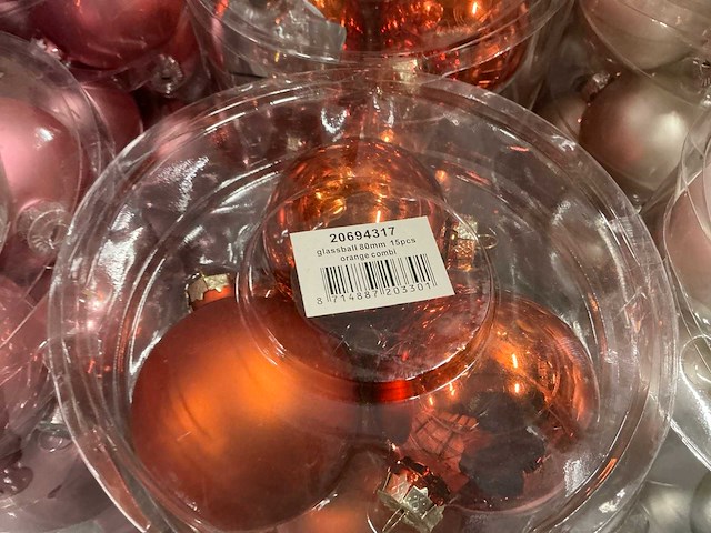 Partij diverse glazen kerstballen 80mm 15/tube (64 tubes) - afbeelding 8 van  11