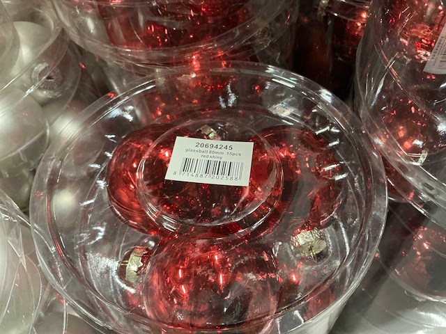 Partij diverse glazen kerstballen 80mm 15/tube (64 tubes) - afbeelding 10 van  11