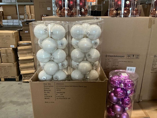 Partij diverse glazen kerstballen 80mm 15/tube (81 tubes) - afbeelding 4 van  6