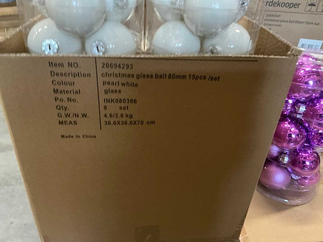 Partij diverse glazen kerstballen 80mm 15/tube (81 tubes) - afbeelding 2 van  9