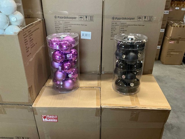 Partij diverse glazen kerstballen 80mm 15/tube (81 tubes) - afbeelding 6 van  9