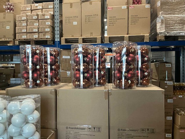Partij diverse glazen kerstballen 80mm 15/tube (81 tubes) - afbeelding 7 van  9
