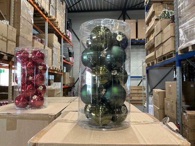 Partij diverse glazen kerstballen 80mm 15/tube (88 tubes) - afbeelding 5 van  12