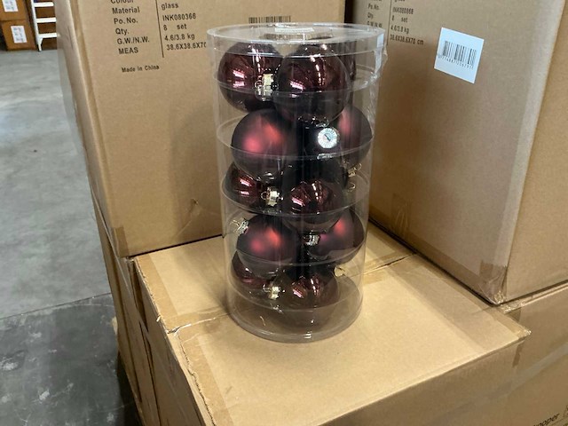 Partij diverse glazen kerstballen 80mm 15/tube (88 tubes) - afbeelding 9 van  12