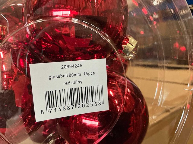 Partij diverse glazen kerstballen 80mm 15/tube (88 tubes) - afbeelding 2 van  12