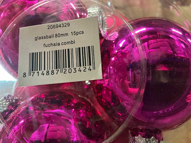 Partij diverse glazen kerstballen 80mm 15/tube (96 tubes) - afbeelding 7 van  17