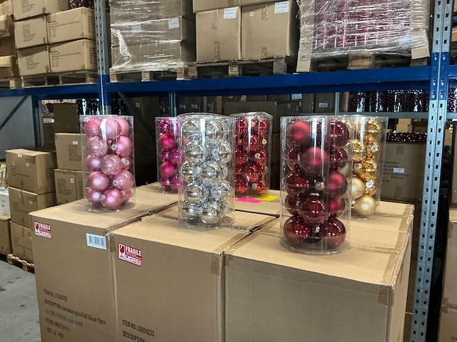 Partij diverse glazen kerstballen 80mm 15/tube (96 tubes) - afbeelding 1 van  17