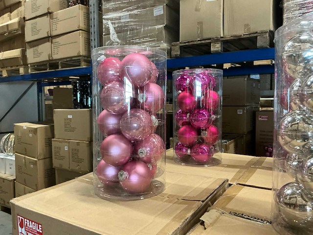 Partij diverse glazen kerstballen 80mm 15/tube (96 tubes) - afbeelding 11 van  17