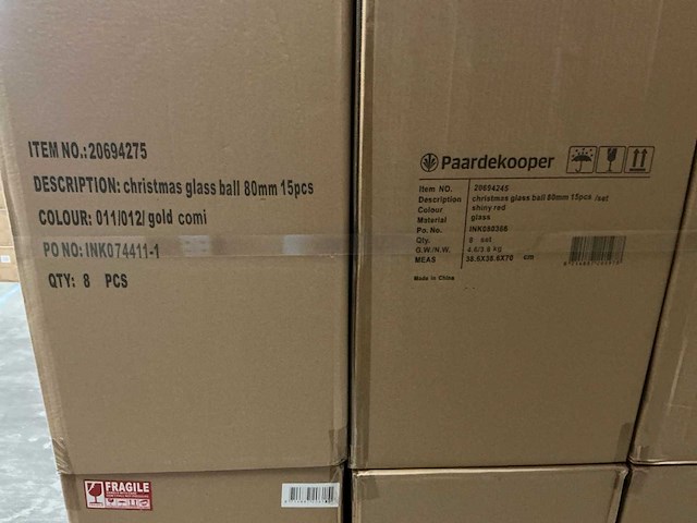 Partij diverse glazen kerstballen 80mm 15/tube (96 tubes) - afbeelding 15 van  17