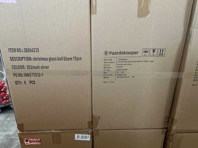 Partij diverse glazen kerstballen 80mm 15/tube (96 tubes) - afbeelding 5 van  11