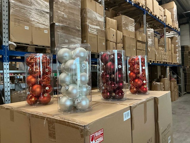 Partij diverse glazen kerstballen 80mm 15/tube (96 tubes) - afbeelding 6 van  11