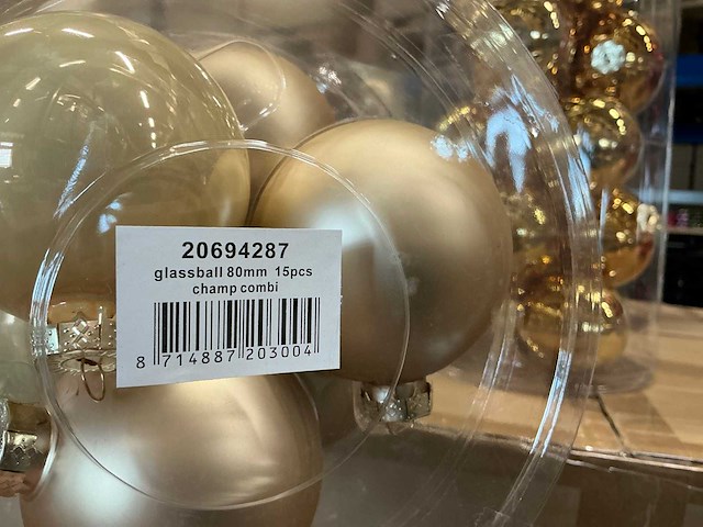 Partij diverse glazen kerstballen 80mm 15/tube (96 tubes) - afbeelding 9 van  18