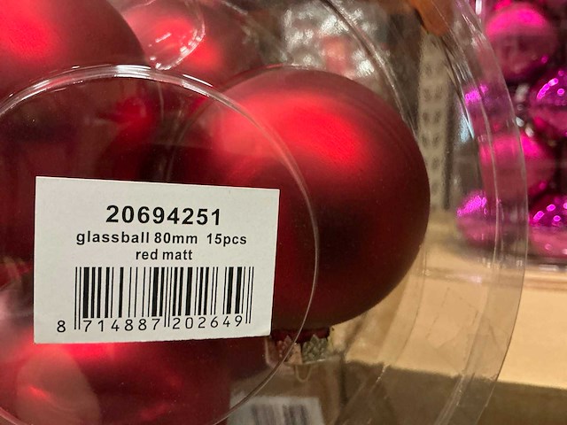 Partij diverse glazen kerstballen 80mm 15/tube (96 tubes) - afbeelding 12 van  20