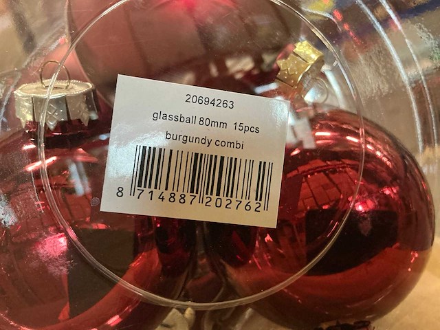 Partij diverse glazen kerstballen 80mm 15/tube (96 tubes) - afbeelding 3 van  8