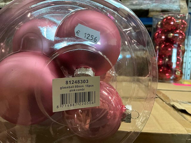 Partij diverse glazen kerstballen 80mm 15/tube (96 tubes) - afbeelding 5 van  8