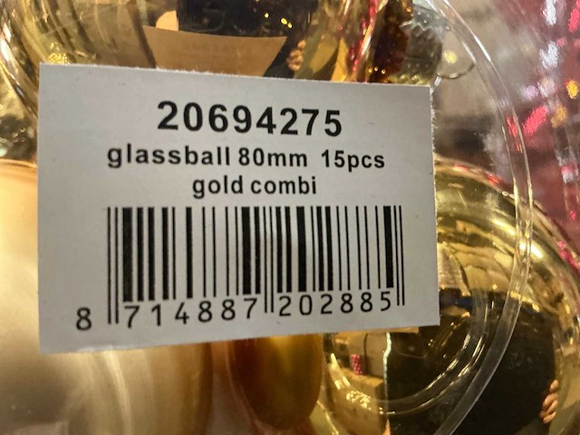 Partij diverse glazen kerstballen 80mm 15/tube (96 tubes) - afbeelding 7 van  8
