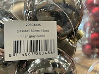 Partij diverse glazen kerstballen 80mm 15/tube (96 tubes) - afbeelding 2 van  20
