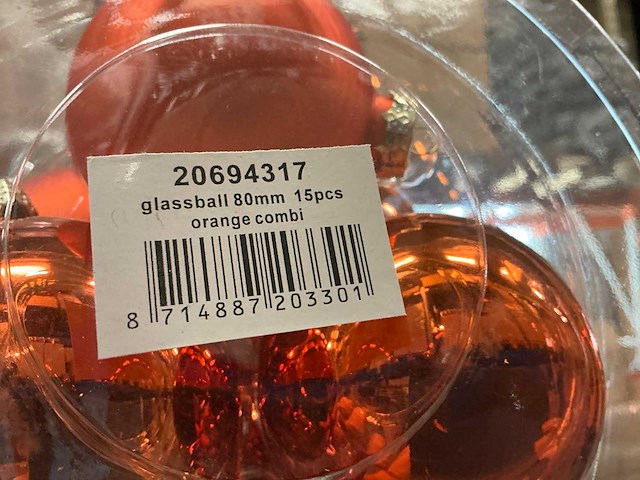 Partij diverse glazen kerstballen 80mm 15/tube (96 tubes) - afbeelding 4 van  20