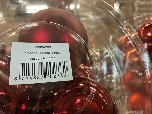 Partij diverse glazen kerstballen 80mm 15/tube (96 tubes) - afbeelding 19 van  20